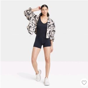 JoyLab Black and White Patterned Jacket with Black Outfit